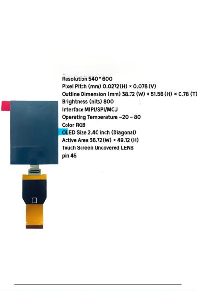 2.4 Inch AMOLED Display Panel 60Hz Refresh Rate 800cd/M² High Brightness 540*600