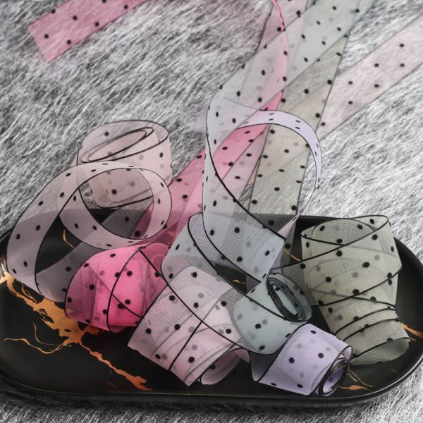 10mm-60mm Dot Velvet Wired Ribbon Вышивка двусторонняя бархатная лента