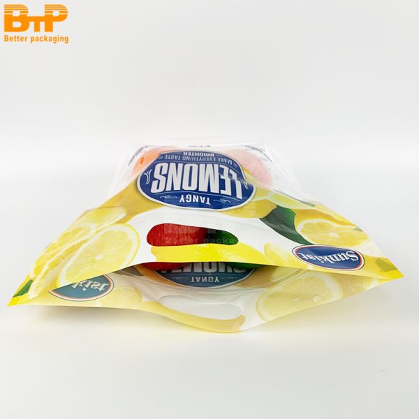 Custom Reusable Zipper Stand up Pouch Plastic Fruit Bag Orange Grape Packing with Handle Cherry Lemon Packaging Bags