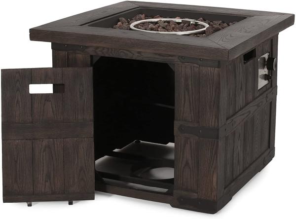 Brown Wood Gas Square Fire Pit For Gardern Indoor Outdoor