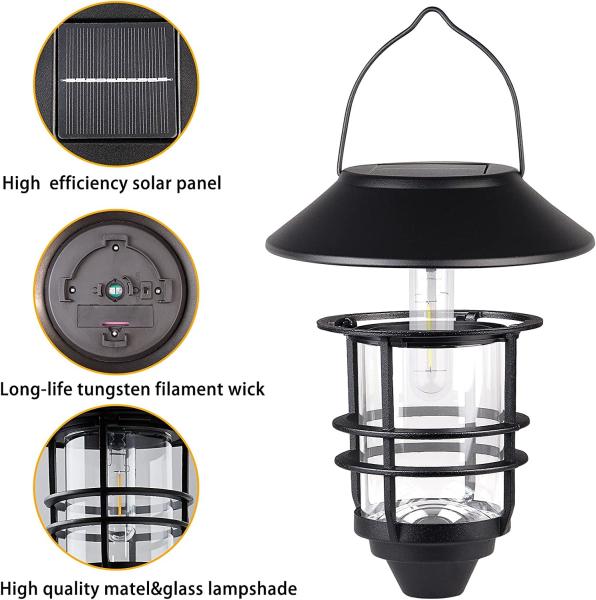 Solar Lantern Outdoor Lights, Hanging Wireless Waterproof Lantern Lights with Wall Mount Kit for Garden Porch Fence 2 Pa