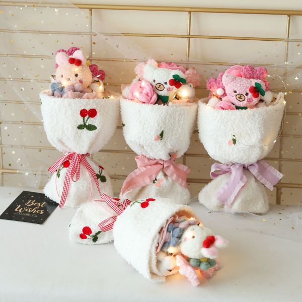 Bouquet de muñeca lindo Plush Bunny muñeca Bouquet de Navidad regalo de vacaciones acabado de tela Bouquet