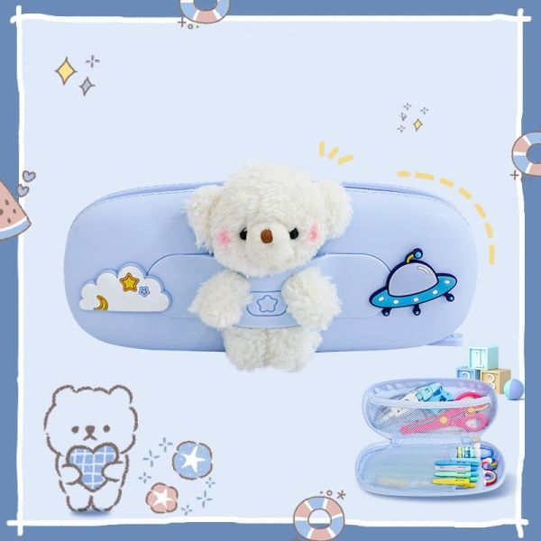 Cute Bear Durable Silicone Pencil Bag Holder For School Supplies Christmas Gift Pencil Pouch Bag Pen Holder Kids Gifts