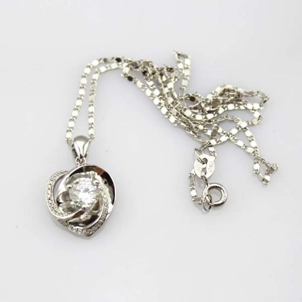 Sterling Silver Clear Cubic Zirconia Heart Shape Pendant Necklace (P14)