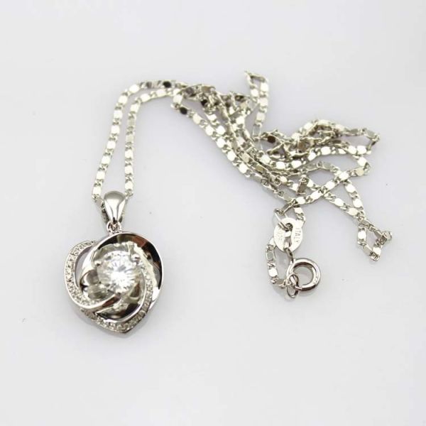 Sterling Silver Clear Cubic Zirconia Heart Shape Pendant Necklace (P14)