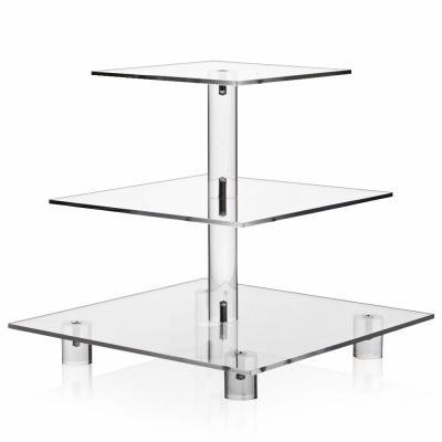 3 Tier Square Design Clear Acrylic Dessert Tower Holder Display For Weddings Parties