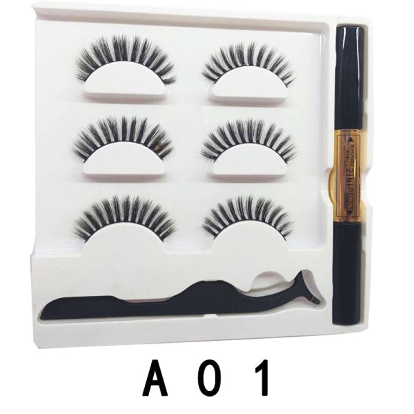 Plastic Fibres 3 Pairs Magnetic False Lashes With 1 Tweezer And 1 Eyeliner