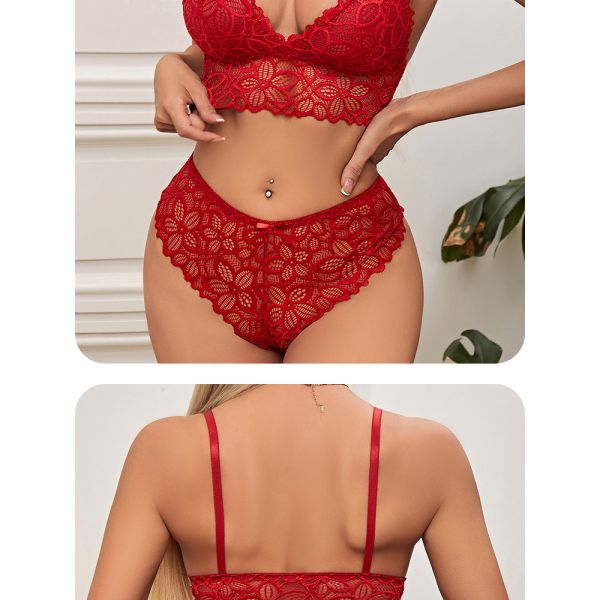 Women Lingerie Set Underwear Sexy Lace Wire-free Bra Set Gather Seamless Triangle Cup Bra Underwear Women's Small Breast