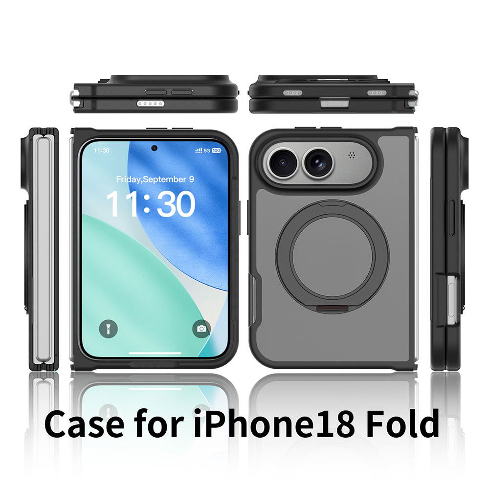 For iPhone 18 Fold 2026 2.0 mm PC TPU Magnetic Stand Case Transparent Matte Shockproof Cover Supports Wireless Charging