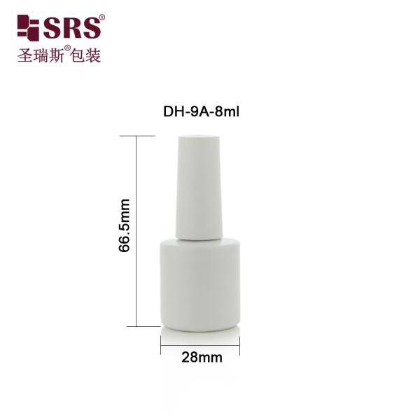 DH-9A 8ML White Painted Glass Round Bottle With Brush For Nail Polish Remover Gel