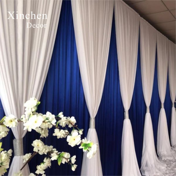Горячая продажа Красивая синяя шелковая ткань занавес валанс шторы с колючками слоновой кости