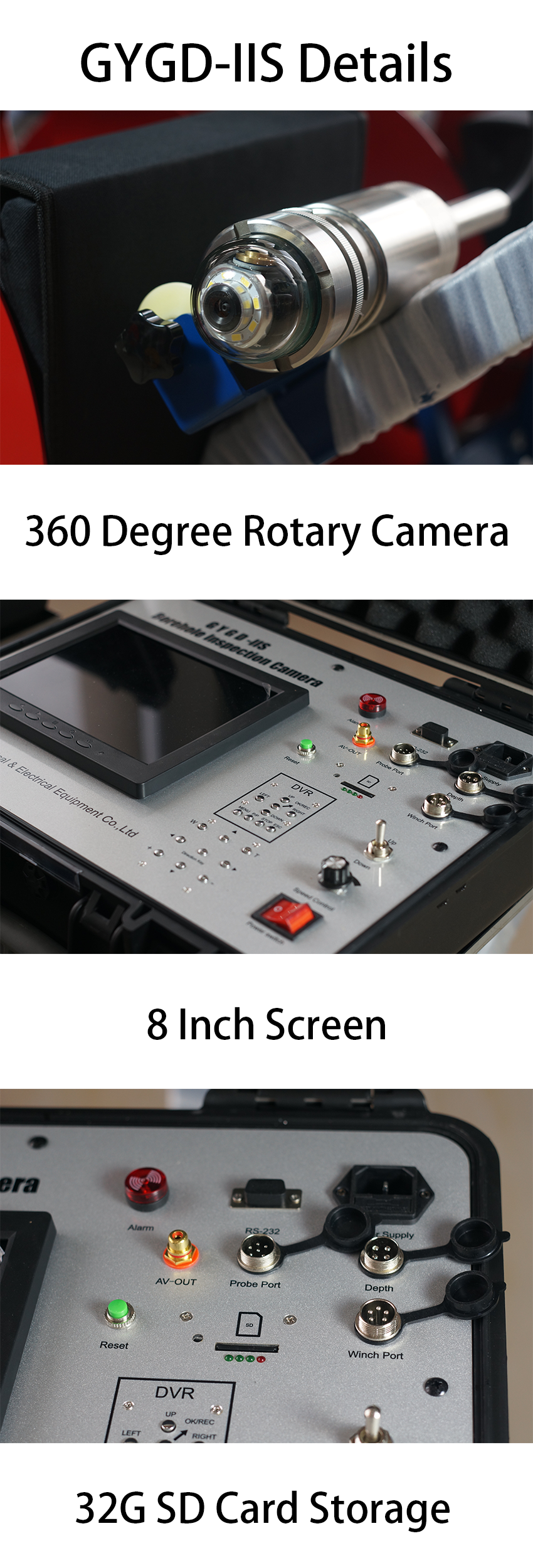 Durable 2000 Meters Depth Range Borehole Inspection Camera with 1024*768 Pixels Screen Display and Sony 1/3 Inch CCD Sensor