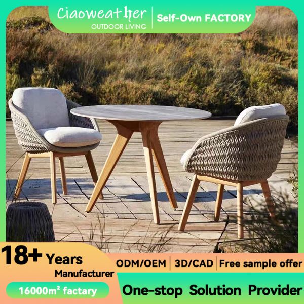 Outdoor Garden Courtyard Waterproof Fabric Dining Chair with Teakwood Frame and NO Folded Design