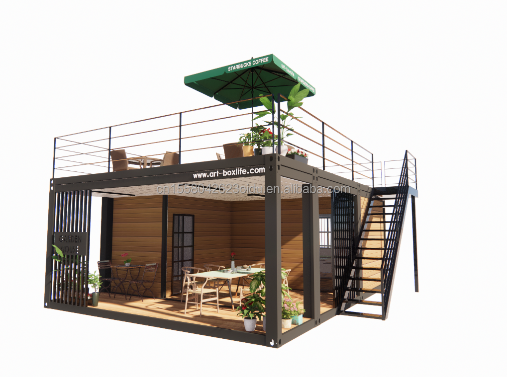 20 Foot Wooden Deluxe Garden Studio Flat Package Assembly 2 Bedroom Container Mobile House with Aluminum Alloy Windows