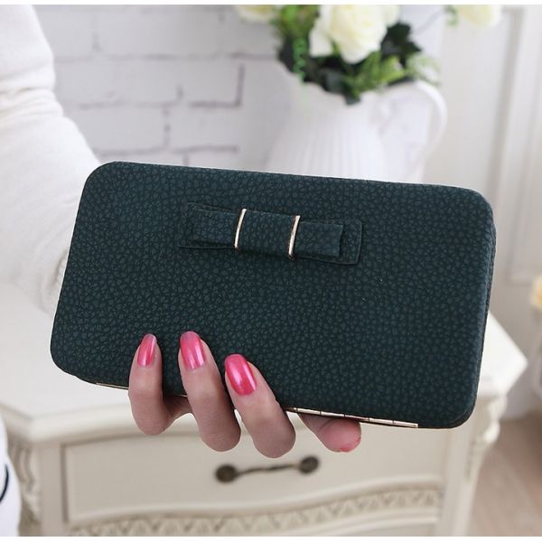 2016 new butterfly knot women's long wallet embossed leather fashion