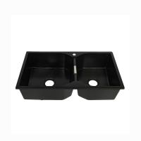 Évier de cuisine noir mat en pierre de quartz, forme hexagonale à double bol