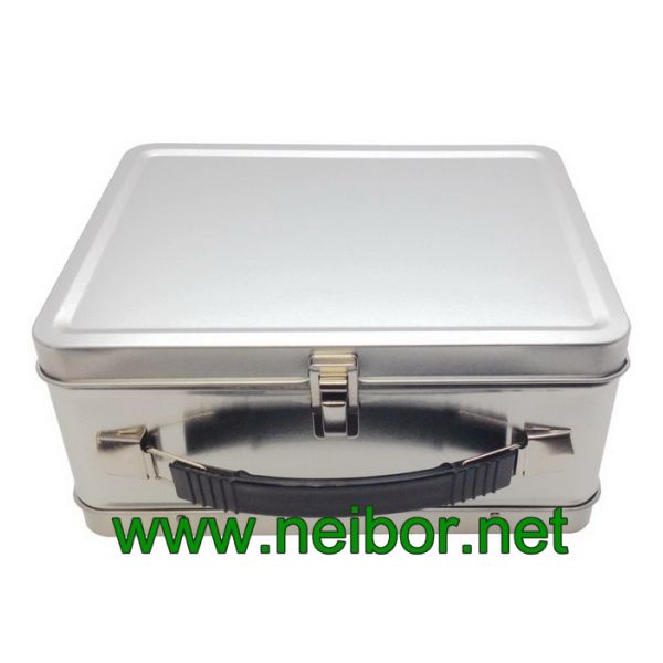 Large Silver Tin Lunch Box with clear window