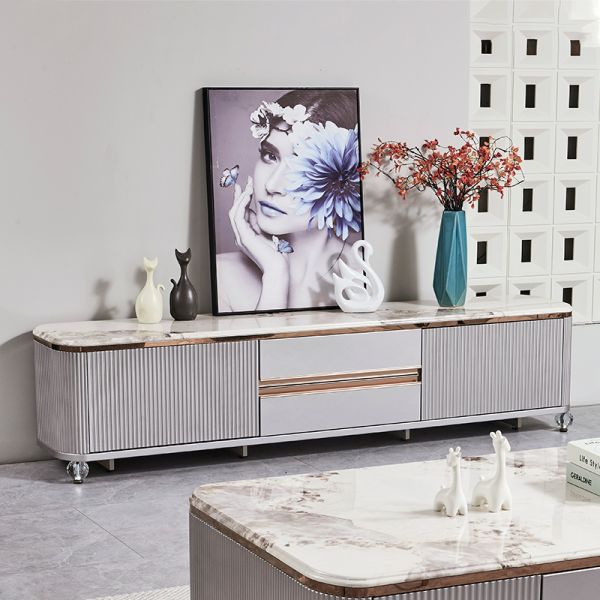 Modern Luxury Wooden Living Room Center Coffee Table Home Furniture Large Storage Marble Slate TV Stand and Coffee Table Set