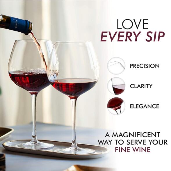 Mouthblown Large Size 750ml Stemed Crystal Wine Glasses , Crystal Red Wine Glasses