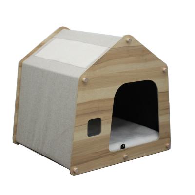 Mobília de madeira luxuoso Cat Shelter de madeira dobrável do animal de estimação 39x43.5x38cm