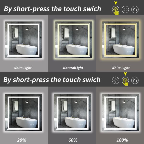 36 Inch LED Square Mirror IP44 Bathroom Mirrors With Lights