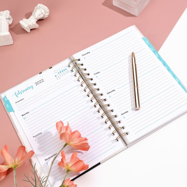 Custom Printing Logo Pink Gold Foil A5 Spiral Journal Notebooks 2026 Diary Monthly Weekly Day Agenda Teachers PlannersOEM/ODM