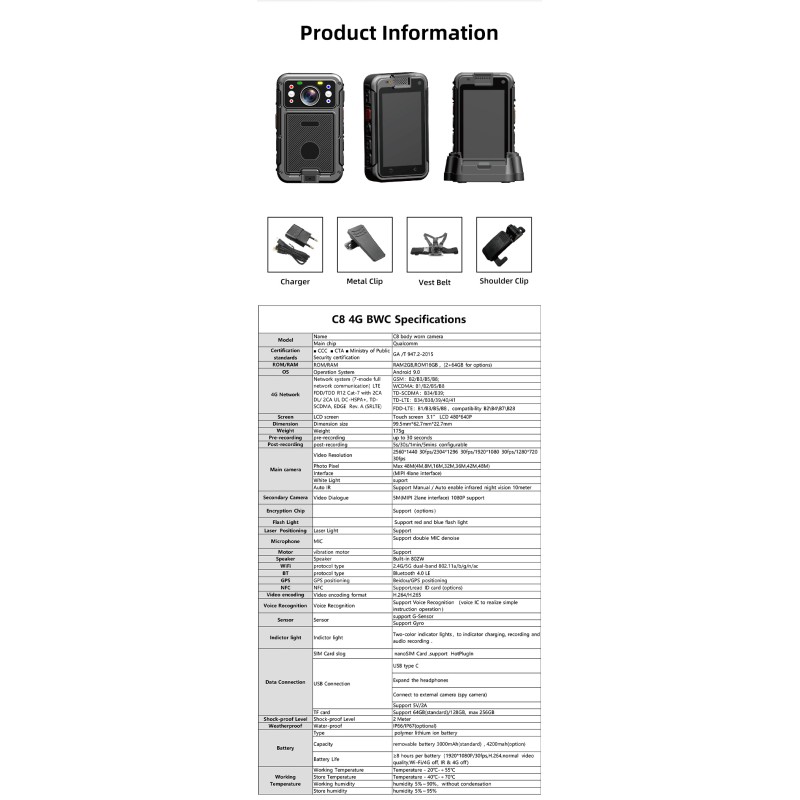 Factory Direct 4G Body Worn Camera 2K 42MP HD Body Camera with Wifi GPS BT IP65 Waterproof Video Recorder Camera