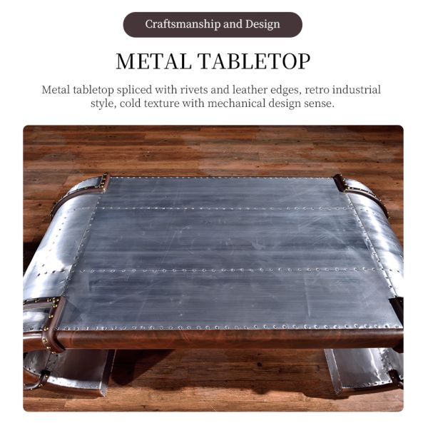 Nidea #8646 Vintage Industrial Style Coffee Table Whiskey  Bar Metal Aluminum Rivet Rattan Durable Handmade for Living Room High-End