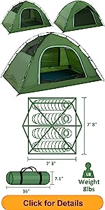 Camping Tent for 2 Person, 4 Person, 6 Person - Waterproof Two Person Tents for Camping, Easy Up Tent for Family
