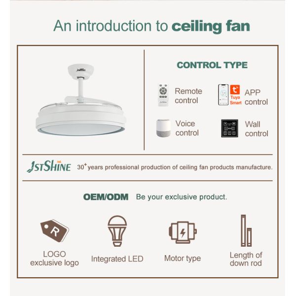 Design Contemporâneo Ventilador de Tecto LED de 5 Velocidades com Láminas Escondidas