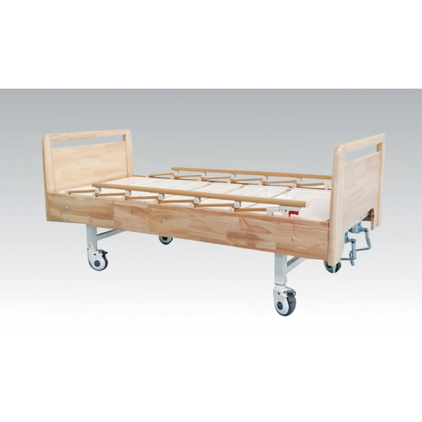 Manual Double-Crank Nursing Bed with Wooden Headboard (Upholstered or Perforated Options) - Wooden Series