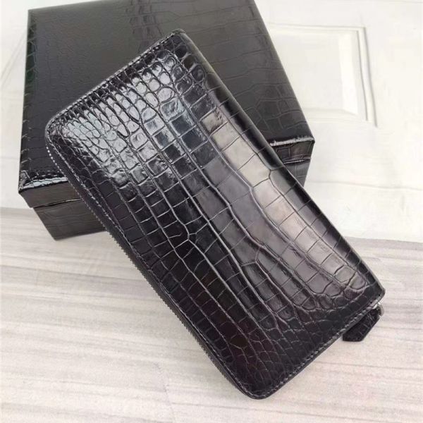 Authentic Crocodile Belly Skin Men's Large Card Wallet Genuine Real Alligator Leather Male Clutch Purse Money Bag