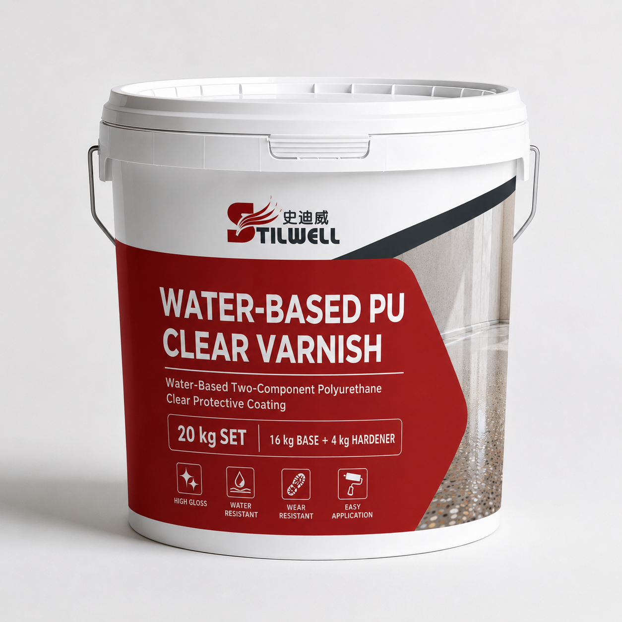 Water Based PU Clear Varnish Two Component High Gloss Transparent Protective Coating for Epoxy Floors