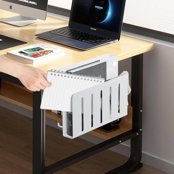 Armazenamento de lado da secretária sem perfuração Monte vertical do laptop com bandeja de cabo e organizador pendurado