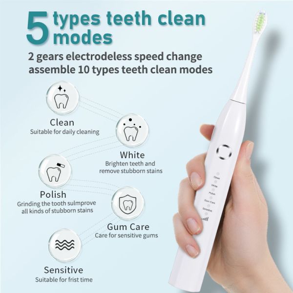 White Electric Rechargeable Toothbrush , Sonic Electric Toothbrush IPX7 Waterproof