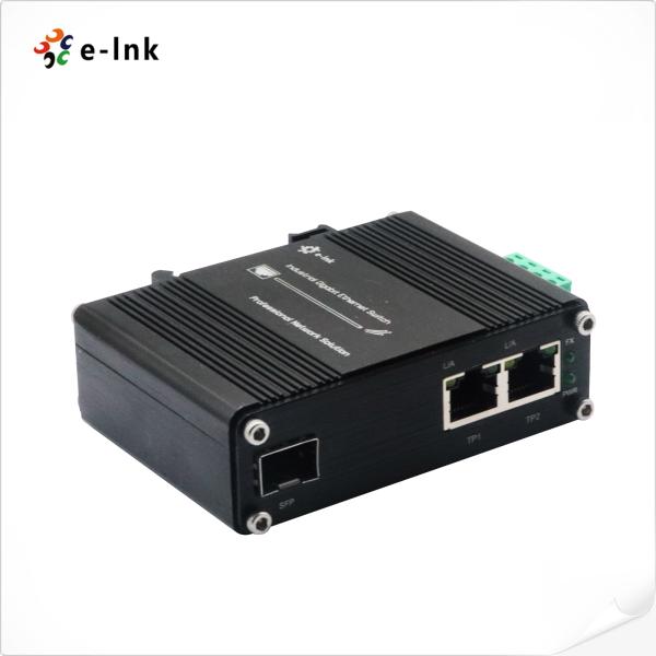 Mini Industrial 1-Port 100/1000X SFP to 2-Port 10/100/1000T Ethernet Media Converter