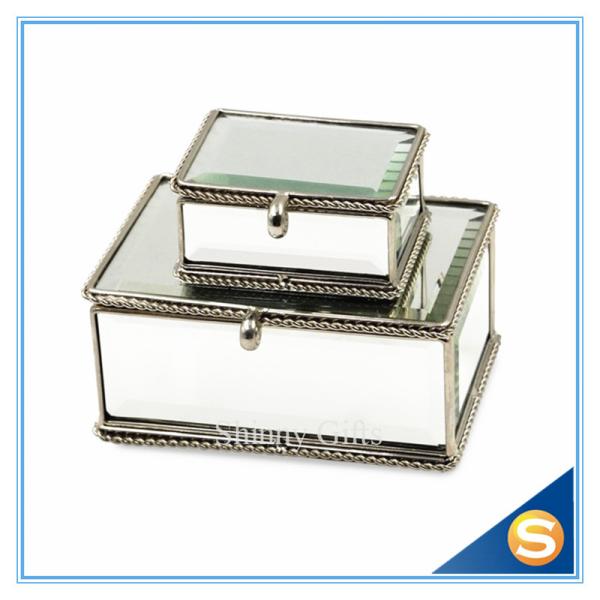 Vintage Glass gift box for jewerly Trinket Box Brass Glass Dried Flower Box Mirror Bottom