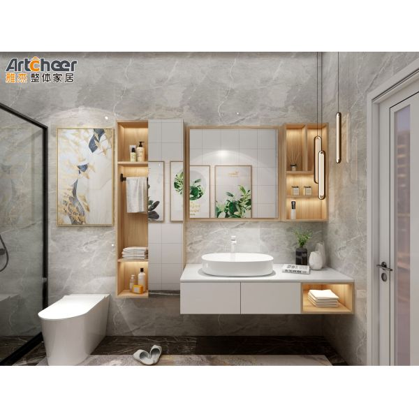 Wall-mounted Solid Wood Bathroom Vanity Combo with Eco-Friendly Plywood and Ceramic Basin