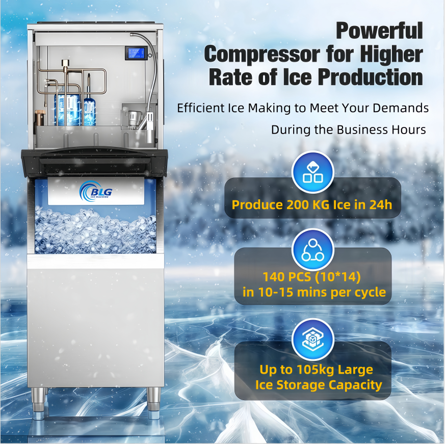 BLG High Quality 220V Automatic Commercial Cube Ice Machine Air-Cooled 55kg Intelligent Home for Cold Drinks Big Square Shape