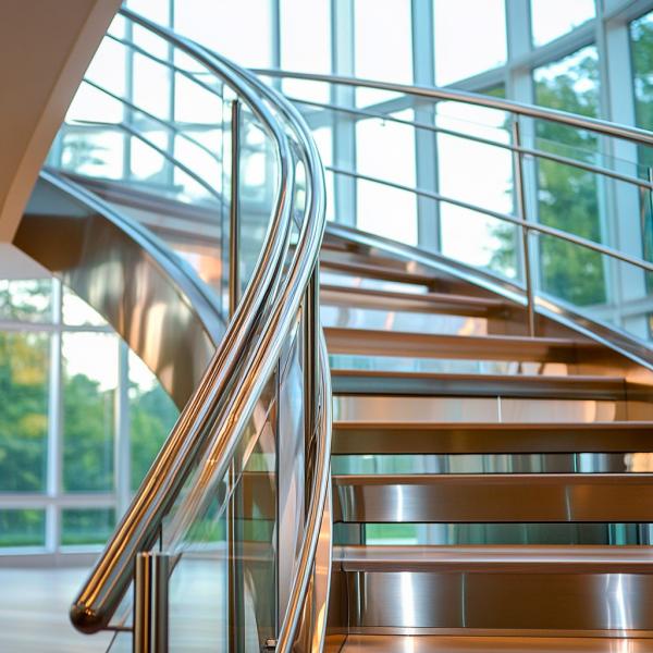 Durable Stainless Steel Handrails with Wood Accents for Glass Railing Systems