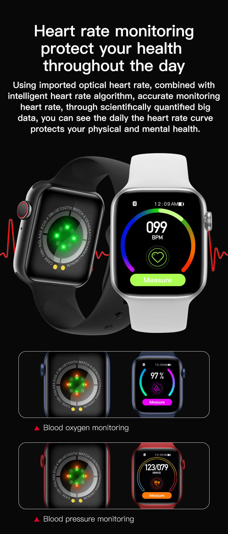 MTK2502D Smartwatch кислорода крови 1,75 IPS дюйма с Spo2 датчиком X16