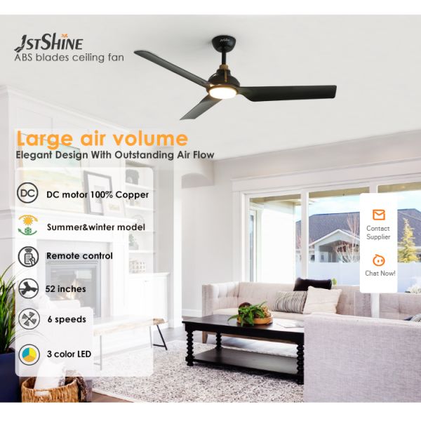 Certificado ETL 1stshine Ventilador de teto LED em cor preta com material ABS de metal remoto