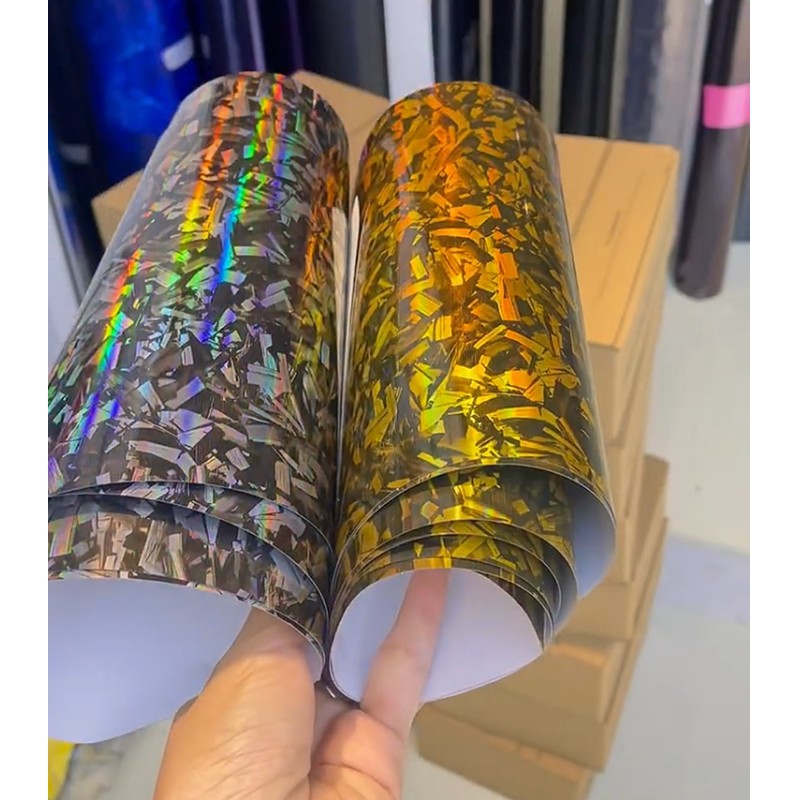 PET Rainbow Forged Carbon Fiber Film Gold Wrap Vinyl with Glossy Finish Color-Changing and Scratch-Resistant for KML Cars