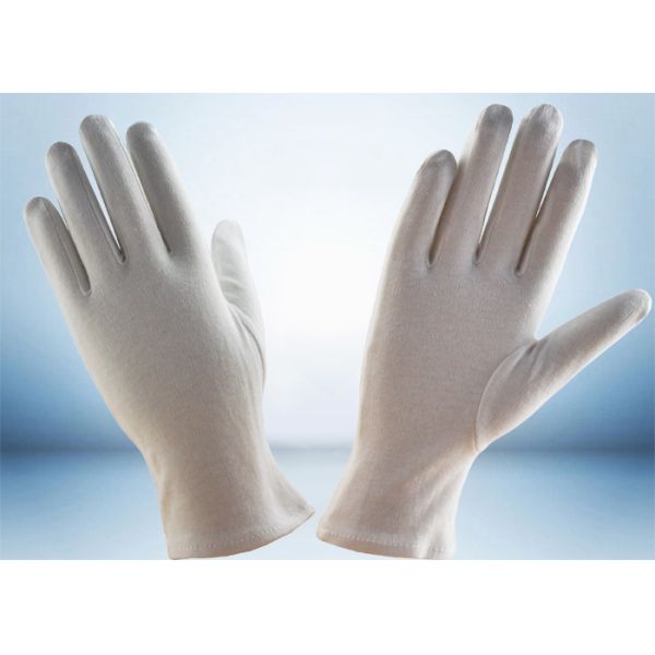 Bleached White Cotton Inspection Gloves , Cotton Glove Liners Hemming Cuff