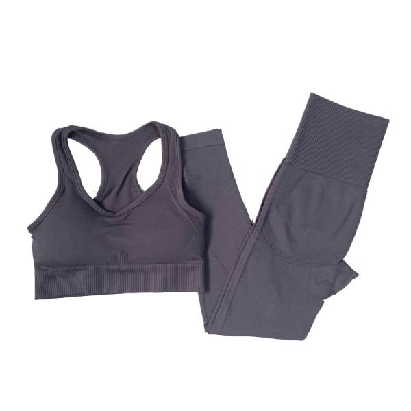 Wholesale Custom Seamless High Waist Yoga Leggings Sports Bras 2 Pieces Fitness Gym Sets Yoga Wear for Women