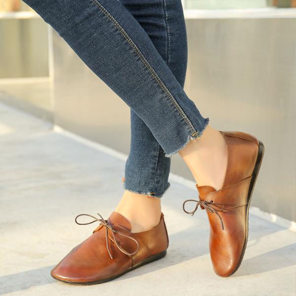 S104 Women's shoes autumn 2020 new leather fashion women's shoes convenient lace-up single shoes women's autumn