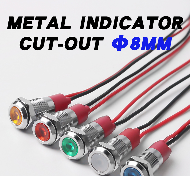 8mm Metal Power LED Indicator Lights IP65 IK08 Compatible with 3V 6V 12V 24V 110V 220V Durable and Versatile