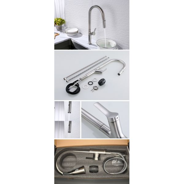 Pull Down Stainless Steel Kitchen Faucet Brushed Spray Hot Cold