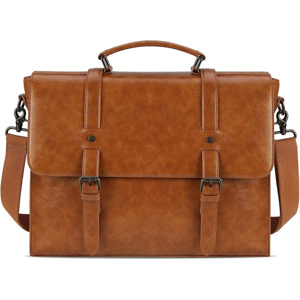 MENS MESSENGER BAG VINTAGE 15.6 INCH WATERPROOF LEATHER LAPTOP BRIEFCASE LARGE SATCHEL SHOULDER BAG RETRO OFFICE COLLEGE