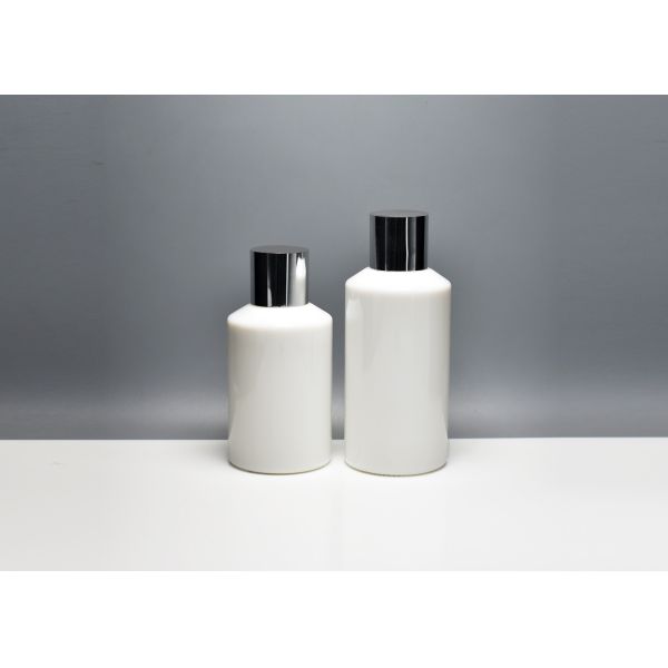 Slant shoulder 100ml 150ml Opal White Glass Bottle With Metal Aluminum Bottle Cap Primary Cosmetic Packaging Supply